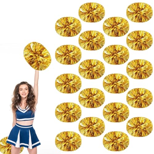 20 Stück Cheerleading-Pompons, 13,8 Zoll, für Sportteams, Tanztraining und Partyfeiern mit Griff (Goldene) von YUANHUYUOU