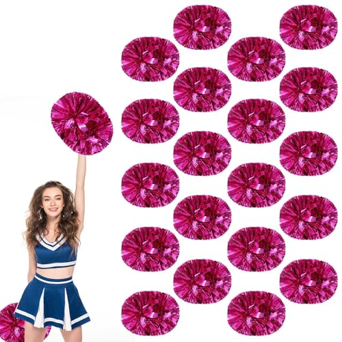 20 Stück Cheerleading-Pompons, 13,8 Zoll, für Sportteams, Tanztraining und Partyfeiern mit Griff (Rosenrot) von YUANHUYUOU