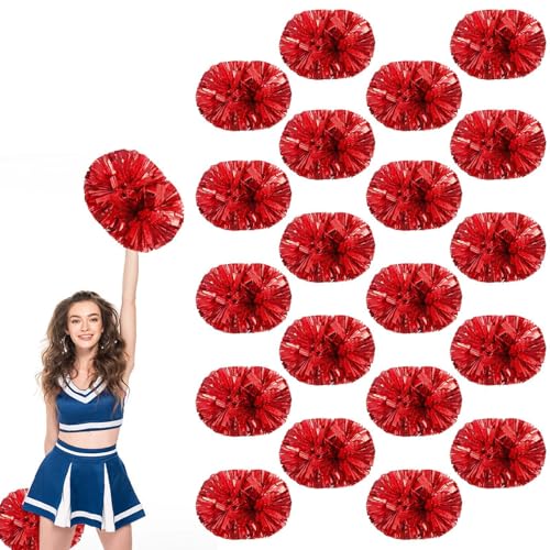 20 Stück Cheerleading-Pompons, 13,8 Zoll, für Sportteams, Tanztraining und Partyfeiern mit Griff (Rot) von YUANHUYUOU