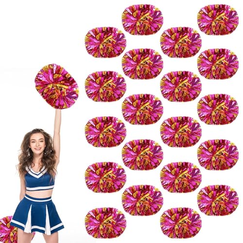 20 Stück Cheerleading-Pompons, 13,8 Zoll, für Sportteams, Tanztraining und Partyfeiern mit Griff (Rot + Gold2) von YUANHUYUOU