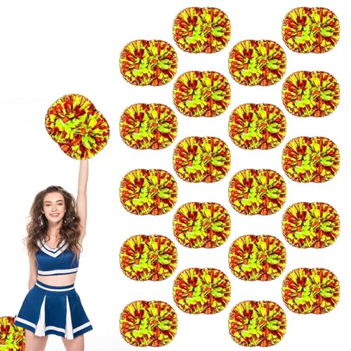 20 Stück Cheerleading-Pompons, 13,8 Zoll, für Sportteams, Tanztraining und Partyfeiern mit Griff (Rot + Grün) von YUANHUYUOU