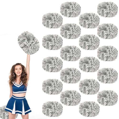 20 Stück Cheerleading-Pompons, 13,8 Zoll, für Sportteams, Tanztraining und Partyfeiern mit Griff (Silber) von YUANHUYUOU