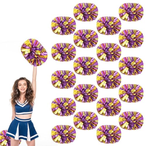 20 Stück Cheerleading-Pompons, 13,8 Zoll, für Sportteams, Tanztraining und Partyfeiern mit Griff (Violett + Gold) von YUANHUYUOU