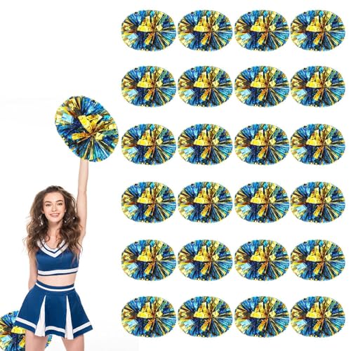 24 PCS Pompons Cheerleading, 13,8 Zoll Sport Team Spirits Cheering Squad Tanztraining mit Griff (Blau + Gold) von YUANHUYUOU