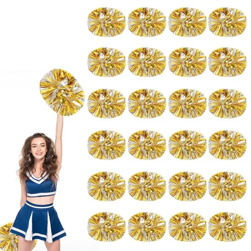 24 PCS Pompons Cheerleading, 13,8 Zoll Sport Team Spirits Cheering Squad Tanztraining mit Griff (Gold + Silber) von YUANHUYUOU