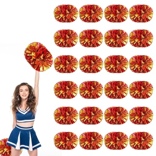 24 PCS Pompons Cheerleading, 13,8 Zoll Sport Team Spirits Cheering Squad Tanztraining mit Griff (Rot + Gold) von YUANHUYUOU