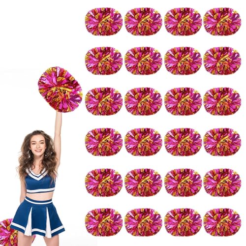 24 PCS Pompons Cheerleading, 13,8 Zoll Sport Team Spirits Cheering Squad Tanztraining mit Griff (Rot + Gold2) von YUANHUYUOU
