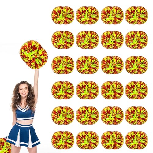 24 PCS Pompons Cheerleading, 13,8 Zoll Sport Team Spirits Cheering Squad Tanztraining mit Griff (Rot + Grün) von YUANHUYUOU