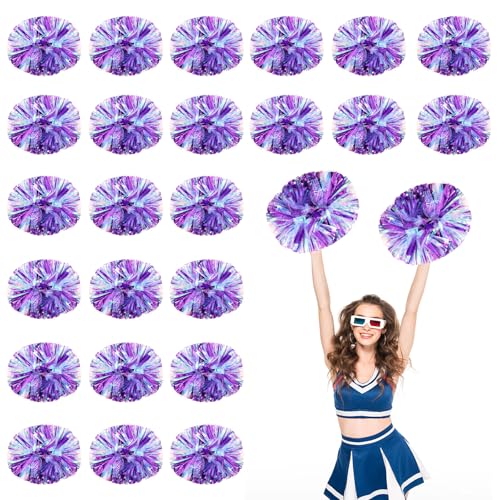 24 Stück Cheerleading-Pompons, 13,8 Zoll, für Sportteams, Tanztraining und Partyfeiern mit Griff (Farbe + Violett) von YUANHUYUOU