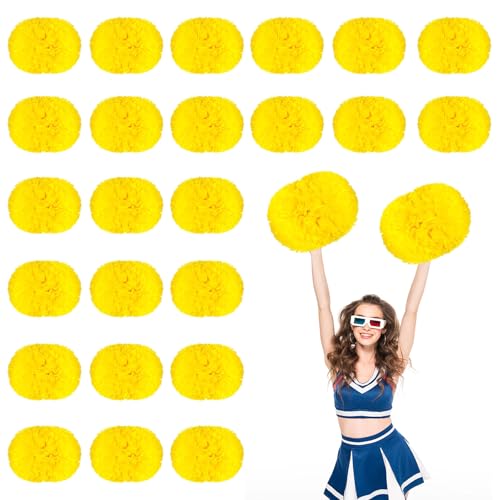 24 Stück Cheerleading-Pompons, 13,8 Zoll, für Sportteams, Tanztraining und Partyfeiern mit Griff (Gelb) von YUANHUYUOU