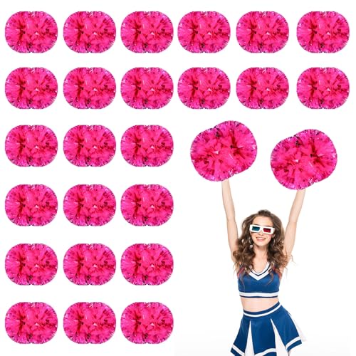 24 Stück Cheerleading-Pompons, 13,8 Zoll, für Sportteams, Tanztraining und Partyfeiern mit Griff (Gemischte Rose Rot) von YUANHUYUOU