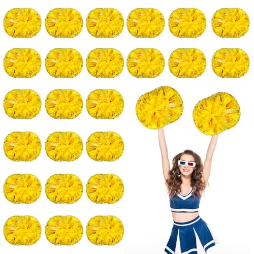 24 Stück Cheerleading-Pompons, 13,8 Zoll, für Sportteams, Tanztraining und Partyfeiern mit Griff (Gemischtes Gold) von YUANHUYUOU