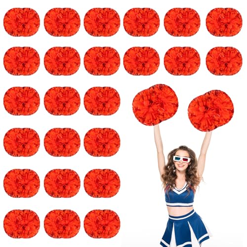 24 Stück Cheerleading-Pompons, 13,8 Zoll, für Sportteams, Tanztraining und Partyfeiern mit Griff (Gemischtes Rot) von YUANHUYUOU