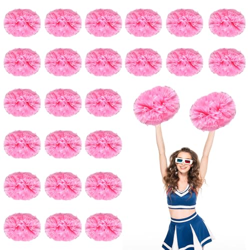 24 Stück Cheerleading-Pompons, 13,8 Zoll, für Sportteams, Tanztraining und Partyfeiern mit Griff (Rosa) von YUANHUYUOU