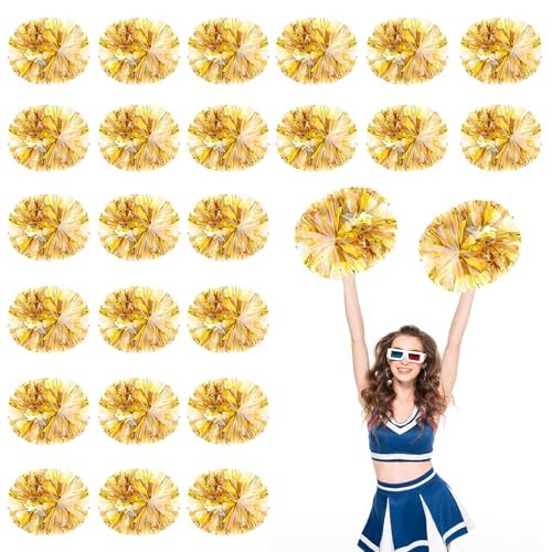 24 Stück Cheerleading-Pompons, 13,8 Zoll, für Sportteams, Tanztraining und Partyfeiern mit Griff (Schau + Gold) von YUANHUYUOU