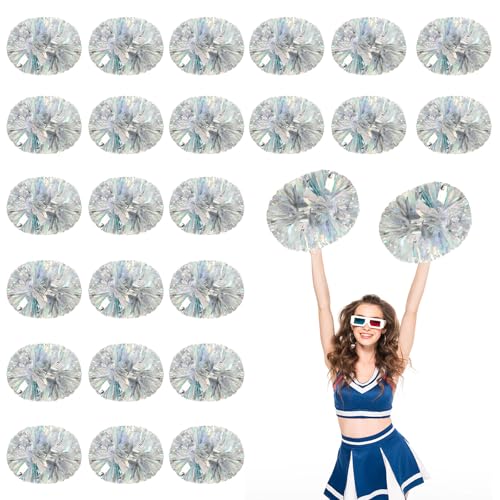 24 Stück Cheerleading-Pompons, 13,8 Zoll, für Sportteams, Tanztraining und Partyfeiern mit Griff (Schau + Silber) von YUANHUYUOU