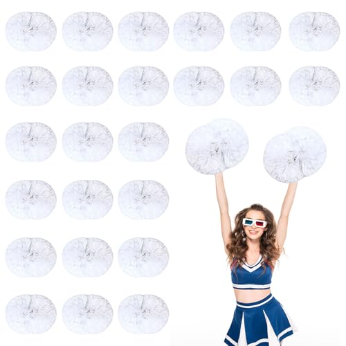 24 Stück Cheerleading-Pompons, 13,8 Zoll, für Sportteams, Tanztraining und Partyfeiern mit Griff (Weiß) von YUANHUYUOU