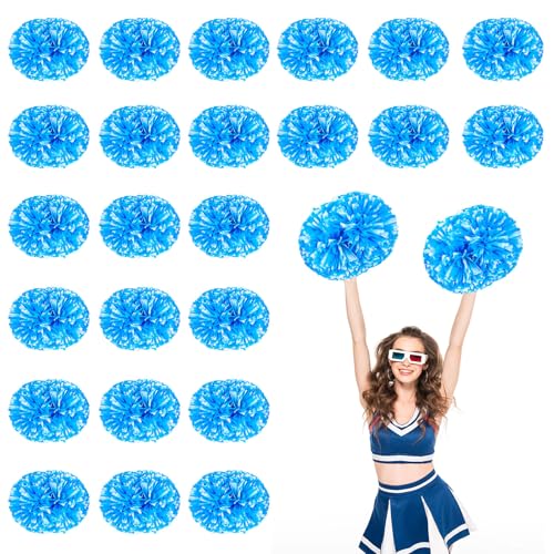 24 Stück Cheerleading-Pompons, 13,8 Zoll, für Sportteams, Tanztraining und Partyfeiern mit Griff (Weiß + Blau) von YUANHUYUOU