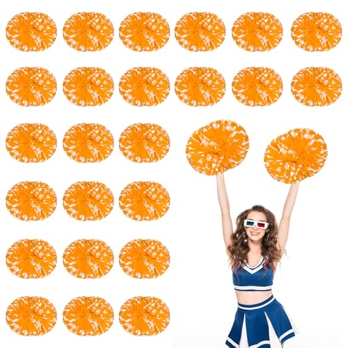 24 Stück Cheerleading-Pompons, 13,8 Zoll, für Sportteams, Tanztraining und Partyfeiern mit Griff (Weiß + Orange) von YUANHUYUOU