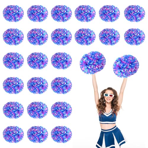 24 Stück Cheerleading-Pompons, 13,8 Zoll, für Sportteams, Tanztraining und Partyfeiern mit Griff (Weißblau) von YUANHUYUOU