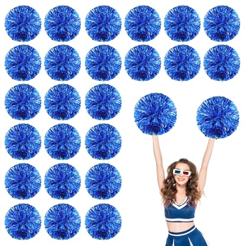 24 Stück Cheerleading-Pompons, 13,8 Zoll, für Sportteams, Tanztraining und Partyfeiern mit Griffringen (Blau) von YUANHUYUOU