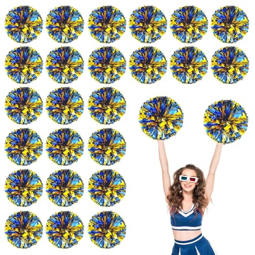 24 Stück Cheerleading-Pompons, 13,8 Zoll, für Sportteams, Tanztraining und Partyfeiern mit Griffringen (Blaues Gold) von YUANHUYUOU