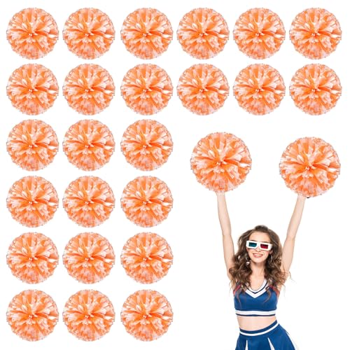 24 Stück Cheerleading-Pompons, 13,8 Zoll, für Sportteams, Tanztraining und Partyfeiern mit Griffringen (Orange + Weiß) von YUANHUYUOU