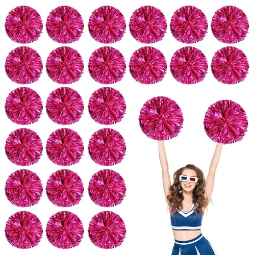 24 Stück Cheerleading-Pompons, 13,8 Zoll, für Sportteams, Tanztraining und Partyfeiern mit Griffringen (Rosenrot) von YUANHUYUOU