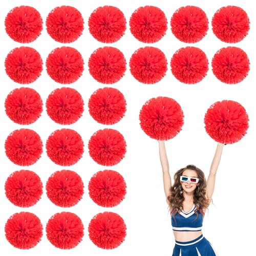 24 Stück Cheerleading-Pompons, 13,8 Zoll, für Sportteams, Tanztraining und Partyfeiern mit Griffringen (Rot) von YUANHUYUOU
