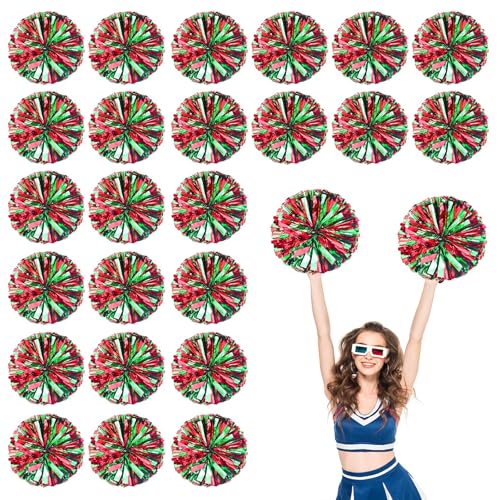 24 Stück Cheerleading-Pompons, 13,8 Zoll, für Sportteams, Tanztraining und Partyfeiern mit Griffringen (Rotgrün) von YUANHUYUOU