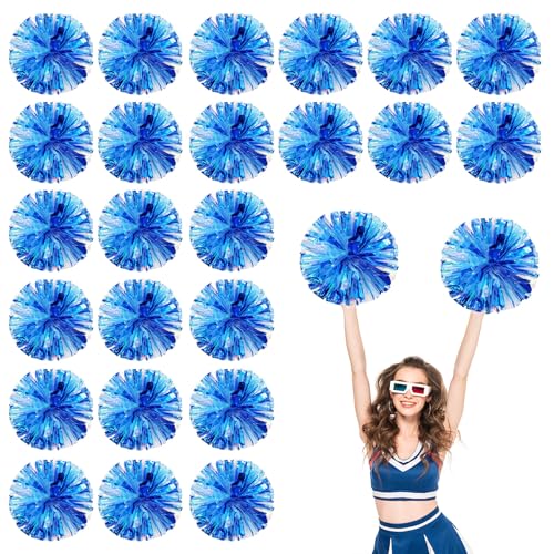 24 Stück Cheerleading-Pompons, 13,8 Zoll, für Sportteams, Tanztraining und Partyfeiern mit Griffringen (Schau + Blau) von YUANHUYUOU