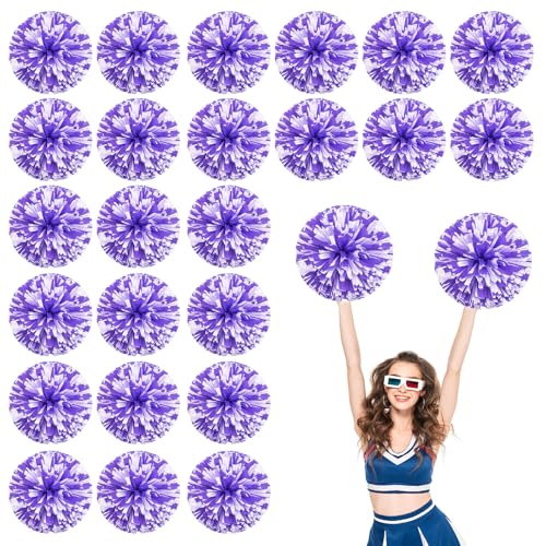 24 Stück Cheerleading-Pompons, 13,8 Zoll, für Sportteams, Tanztraining und Partyfeiern mit Griffringen (Violett + Weiß) von YUANHUYUOU