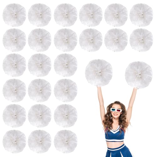 24 Stück Cheerleading-Pompons, 13,8 Zoll, für Sportteams, Tanztraining und Partyfeiern mit Griffringen (Weiß) von YUANHUYUOU