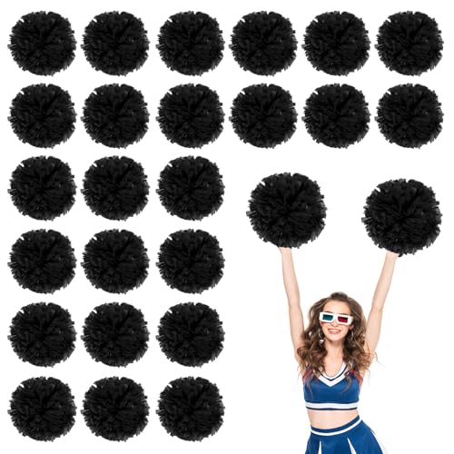 24 Stück Cheerleading-Pompons, 13,8 Zoll, für Sportteams, Tanztraining und Partyfeiern mit Griffringen (schwarz) von YUANHUYUOU