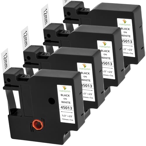 4x Yuanqimm Kompatibel für Dymo D1 12mm Schriftband 45013 S0720530 Etikettenband 12mm x 7m Schwarz auf Weiß für LabelManager 160 280 100 210D 360D 420P Labelpoint 250 100 150 Labelwriter 450 DUO von YUANQIMM
