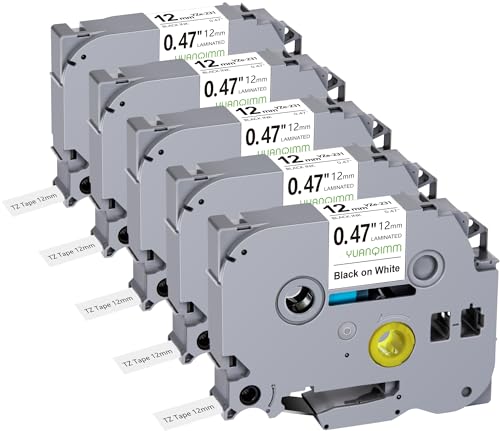 5x Yuanqimm Kompatibel TZe231 TZe-231 TZ231 TZ-231 für Brother P-touch Bänder 12mm 0,47 Schriftband Schwarz auf Weiß Band für PT-D400 PT-H100LB PT-H105 PT-D200 PT-1000 PT-H110 PT-H101 PT-H107B PT-D210 von YUANQIMM