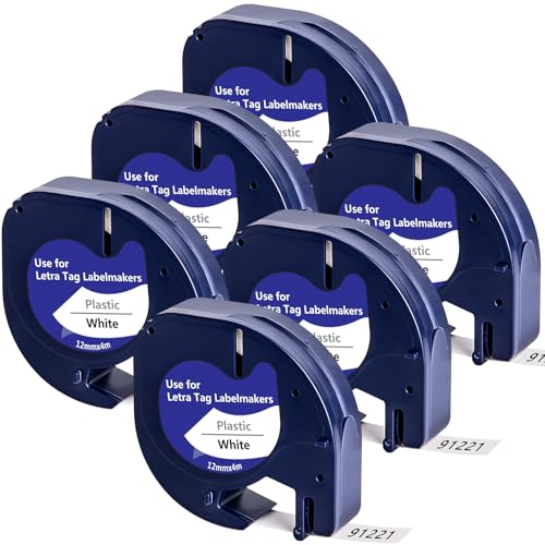 6x Yuanqimm Etikettenband Kompatible für Dymo Letratag Plastic White 12mm x 4m Etikettenband Wasserfest 91221 S0721660 Bänder für Dymo letatag LT-100H Beschriftungsgerät 100T 110T XM XR QX50 2000 200B von YUANQIMM