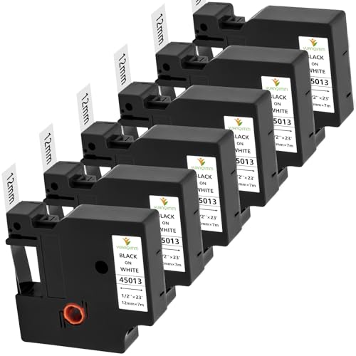 6x Yuanqimm 45013 S0720530 Kompatibel für Dymo D1 Etikettenband 12mm x 7m Schwarz auf Weiß D1 A45013 Schriftband für Dymo LabelManager 160 210D 280 360D 420P PNP Labelpoint 150 250 LabelWriter 450 Duo von YUANQIMM