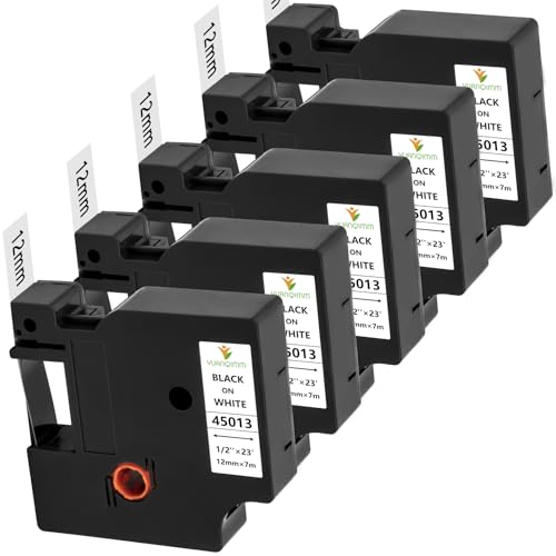 5x Yuanqimm D1 Etikettenband Kompatibel für Dymo d1 45013 Schriftband 12mm x 7m Schwarz auf weiß 45013s S0720530 Etiketten für LabelManager 160 280 210D Labelpoint 150 250 350 LabelWriter 450 Duo von YUANQIMM