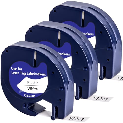 3x Yuanqimm Etikettenband Kompatible für Dymo Letratag Etikettenband Wasserfest 91221 S0721660 Plastic White 12mm x 4m Bänder für Dymo letatag XR Beschriftungsgerät LT-100H 100T 110T XM QX50 2000 200B von YUANQIMM