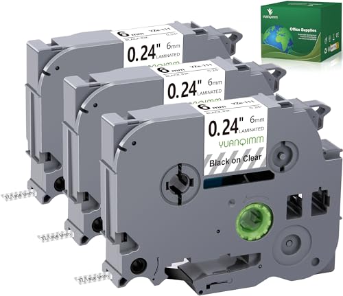 YUANQIMM TZe-111 6 mm TZe transparentes Klebeband, kompatibel mit Brother PTouch TZe111, TZ-111, TZ111, TZ, 6 mm, 0,23, laminiert, schwarz auf transparent, für PT D200, D210, D220, D400, PT-H110, YUANQIMM TZe-111 6 mm TZe transparentes Klebeband, kompatibel mit Brother PTouch TZe111, TZ-111, TZ111, TZ, 6 mm, 0,23, laminiert, schwarz auf transparent, für PT D200, D210, D220, D400, PT-H110, von YUANQIMM