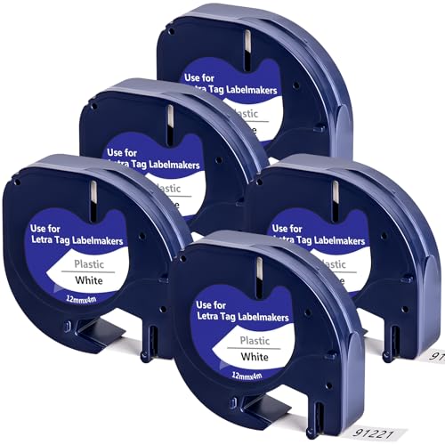 5x Yuanqimm Etikettenband Kompatible für Dymo Letratag Etikettenband 91221 S0721660 Plastic White 12mm x 4m Wasserfest Bänder für Dymo letatag LT-100H Beschriftungsgerät 100T 110T XM XR QX50 2000 200B von YUANQIMM