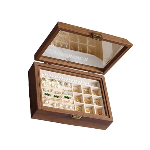 YUANYIYS Schmuckschatulle aus Walnussholz mit mehreren Fächern, eleganter Halsketten- und Ohrring-Organizer für stilvolle Aufbewahrung (B) von YUANYIYS