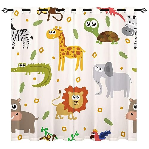 YUANZU Afrikanische Tiere Vorhänge AFFE Giraffe Schildkröte Zebra Elefant Löwe Hippo Papagei Ösen Gardinen mit Blickdichte Vorhang Blackout Curtain Kinderzimmer Schlafzimmer 2 Stück, H 160 x B 106 cm YUANZU Afrikanische Tiere Vorhänge AFFE Giraffe Schildkröte Zebra Elefant Löwe Hippo Papagei Ösen Gardinen mit Blickdichte Vorhang Blackout Curtain Kinderzimmer Schlafzimmer 2 Stück, H 160 x B 106 cm von YUANZU