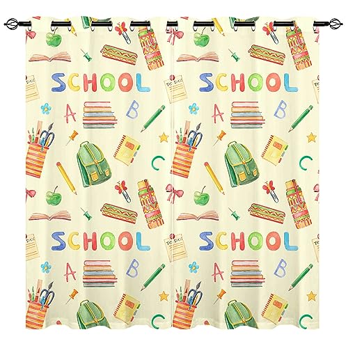 YUANZU Bleistifte Bücher Vorhänge Taschen Schulbedarf Ösen Gardinen mit Blickdichte Vorhang Kälteschutz Blackout Curtain Kinderzimmer Schlafzimmer Verdunkelung Fenster, 2 Stück, H 175 x B 140 cm von YUANZU