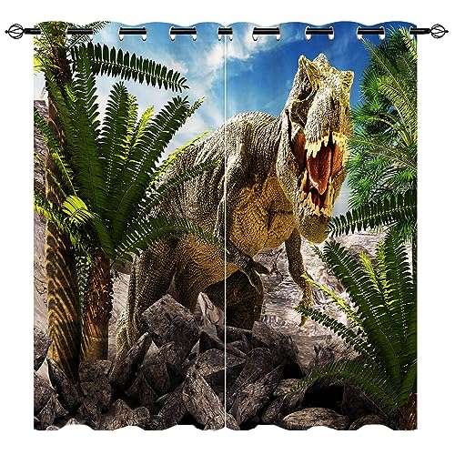 YUANZU Dinosaurier Vorhänge T-Rex Dschungel Tiere Ösen Gardinen mit Blickdichte Vorhang Kälteschutz Blackout Curtain Kinderzimmer Schlafzimmer Verdunkelung Fenster, 2 Stück, H 260 x B 200 cm YUANZU Dinosaurier Vorhänge T-Rex Dschungel Tiere Ösen Gardinen mit Blickdichte Vorhang Kälteschutz Blackout Curtain Kinderzimmer Schlafzimmer Verdunkelung Fenster, 2 Stück, H 260 x B 200 cm von YUANZU