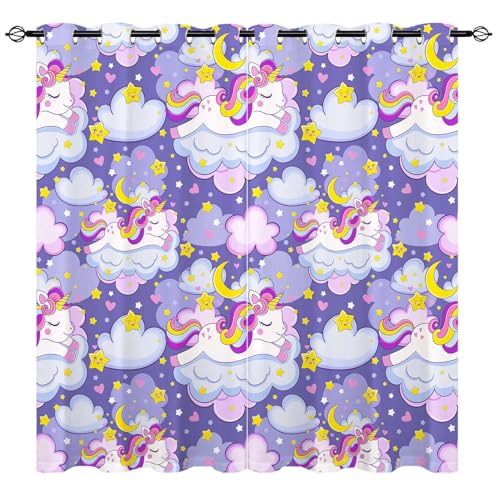 YUANZU Einhorn Vorhänge Kinder Kawaii Schläft Wolken Ösen Gardinen mit Blickdichte Vorhang Kälteschutz Blackout Curtain Kinderzimmer Schlafzimmer Verdunkelung Fenster, 2 Stück, H 160 x B 106 cm YUANZU Einhorn Vorhänge Kinder Kawaii Schläft Wolken Ösen Gardinen mit Blickdichte Vorhang Kälteschutz Blackout Curtain Kinderzimmer Schlafzimmer Verdunkelung Fenster, 2 Stück, H 160 x B 106 cm von YUANZU
