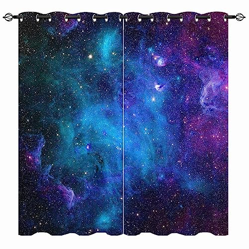 YUANZU Galaxie Vorhänge Kinder Sternennebel Planet Ösen Gardinen mit Blickdichte Thermo Vorhang Kälteschutz Blackout Curtain Kinderzimmer Schlafzimmer Verdunkelung Fenster, 2 Stück, H 114 x B 132 cm von YUANZU