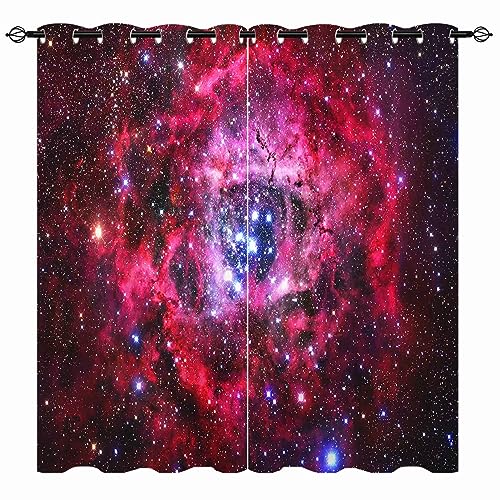 YUANZU Galaxie Vorhänge Weltraum Universum Rot Rosa Nebel Ösen Gardinen mit Blickdichte Vorhang Kälteschutz Blackout Curtain Kinderzimmer Schlafzimmer Verdunkelung Fenster, 2 Stück, H 160 x B 106 cm von YUANZU