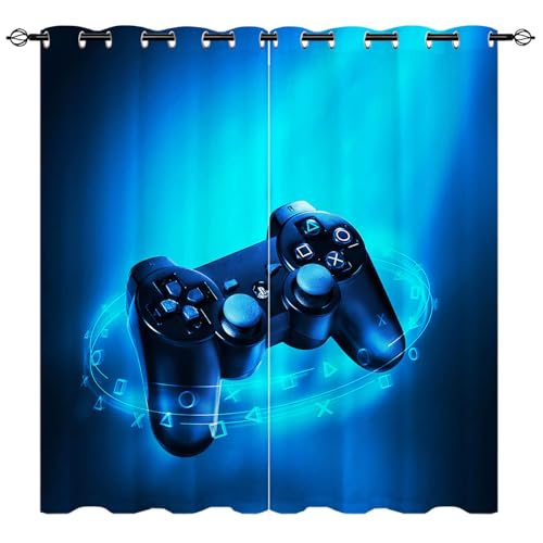 YUANZU Gamer Vorhänge Kinder Gamepad Joystick Spiel Ösen Gardinen mit Blickdichte Thermo Vorhang Kälteschutz Blackout Curtain Kinderzimmer Schlafzimmer Verdunkelung Fenster, 2 Stück, H 160 x B 106 cm YUANZU Gamer Vorhänge Kinder Gamepad Joystick Spiel Ösen Gardinen mit Blickdichte Thermo Vorhang Kälteschutz Blackout Curtain Kinderzimmer Schlafzimmer Verdunkelung Fenster, 2 Stück, H 160 x B 106 cm von YUANZU